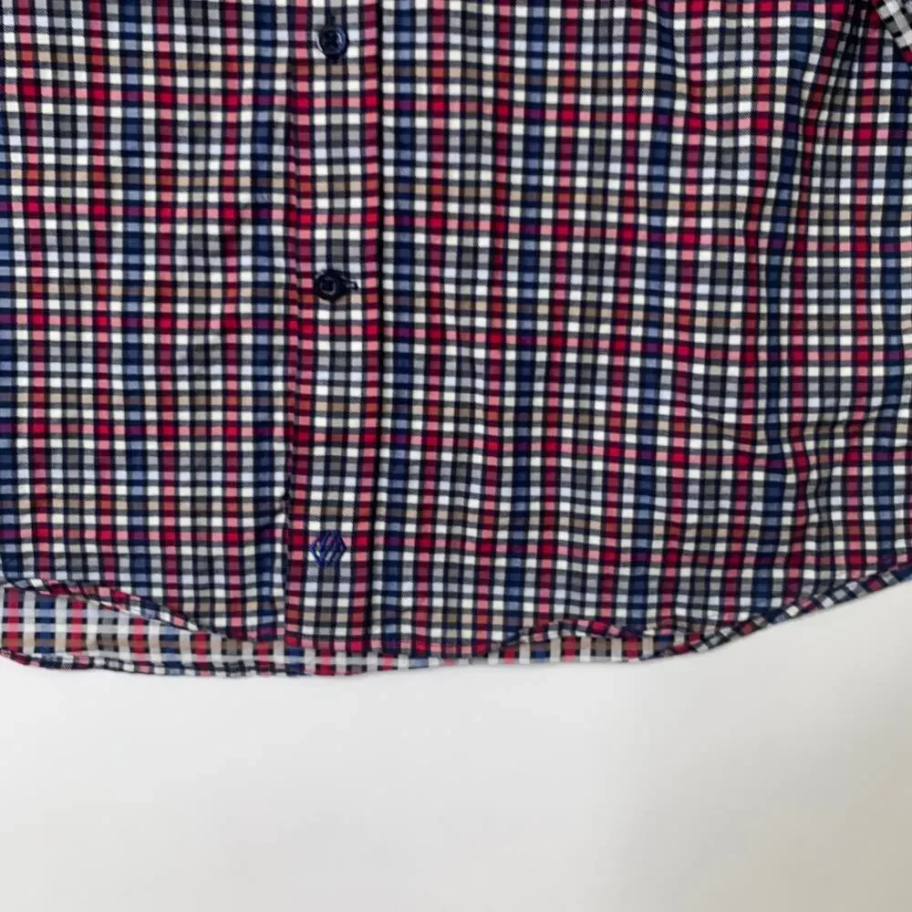 Johnston & Murphy Shirt Mens Medium Slim Flip Cuff Plaid Button Down Long Sleeve